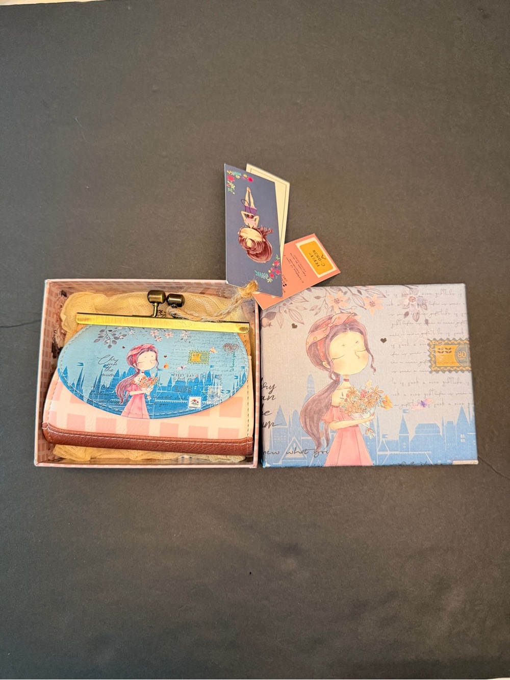 Sweet & Candy Blue Illustrated Women's Wallet with Floral Girl Print